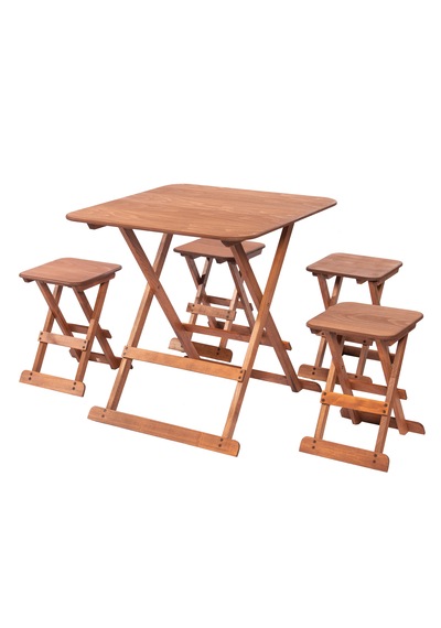 Modermo 4 Kişilik Katlanır Tabureli Masa Seti - 70x70 Cm Grup A Ceviz