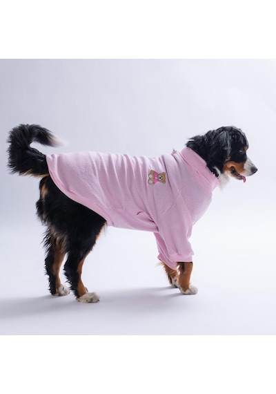 Pembe Teddywood Orta-büyük Irk İçin Ayıcık Nakışlı Esnek Sıcak Tutan Köpek Sweati Köpek Kıyafeti
