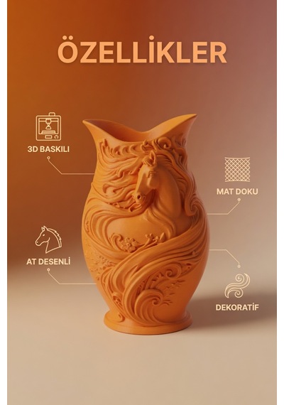 At Desenli Dekoratif Vazo Mat Dokulu Çiçeklik Modern Ev Ofis Masa Raf Salon Süs Aksesuarı 15x10 Cm Turuncu