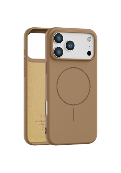 Apple iPhone 17 Pro Uyumlu İçi Kadife Magsafe Wireless Şarz Özellikli Camel Renkli Telefon Kılıfı Resimdeki