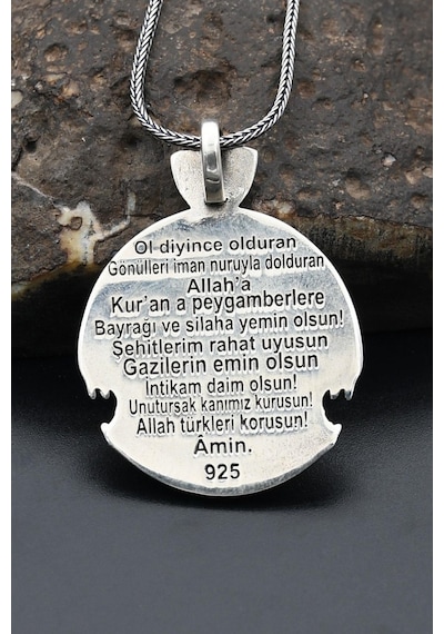 Bozkurt Göktürkçe Türk Yazılı Erkek Gümüş Kolye Zincir
