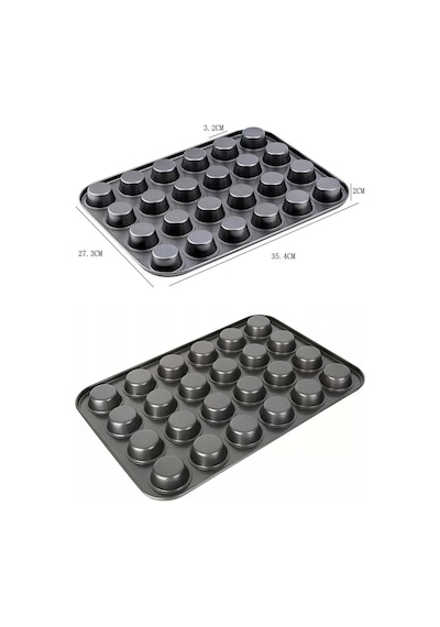 Muffin Kalıbı 24'lü Mini + 12'li Büyük Cupcake Kek Kapsülü Yanmaz Yapışmaz Baking Pan Fırın Kalıbı Siyah
