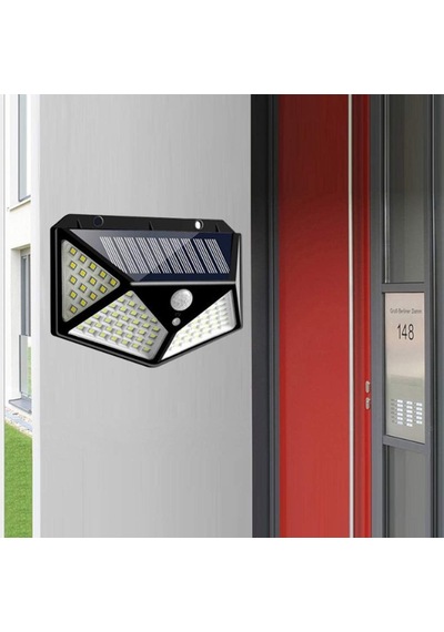 Solar Lamba 100 Led Pır Hareket Sensörlü Dış Duvar Lambası Ip65 Bahçe Teras - 1 Adet