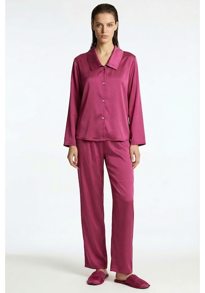 Amoris Vişne Çürüğü Uzun Saten Pijama Takımı