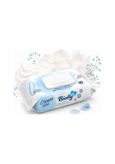 Biolly Cream Care Kremli Islak Mendil 90 Yaprak - Koli 12 Adet 12'li Set