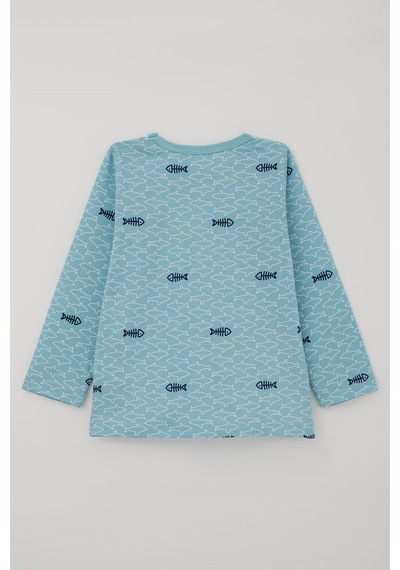 Breeze Erkek Bebek Pijama Takımı Deniz Temalı Köpekbalığı Desenli 9 Ay - 3 Yaş , Turkuaz