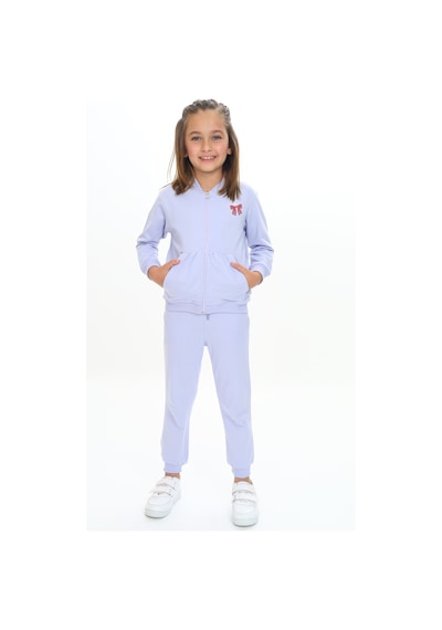 Toontoy Kids Toontoy Kız Çocuk Kanguru Cepli Göğsü Baskılı Eşofman Takım Mavi
