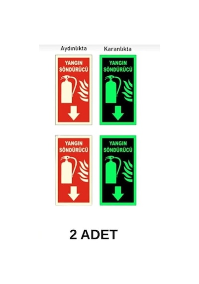 Fosforlu Yangın Söndürme Levhası 2 Adet Kolay Montaj Fosforlu Fotolümen İkaz Tabelası