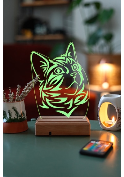 Özel Tasarım Sevimli Kedi 3D Led Lamba