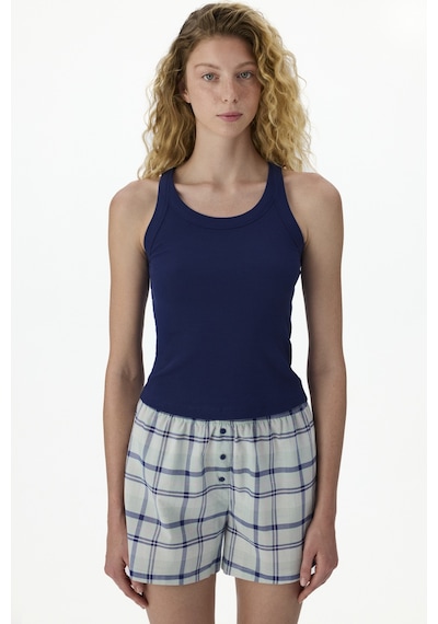 Penti Lacivert Mira Checked Şort Pijama Takımı