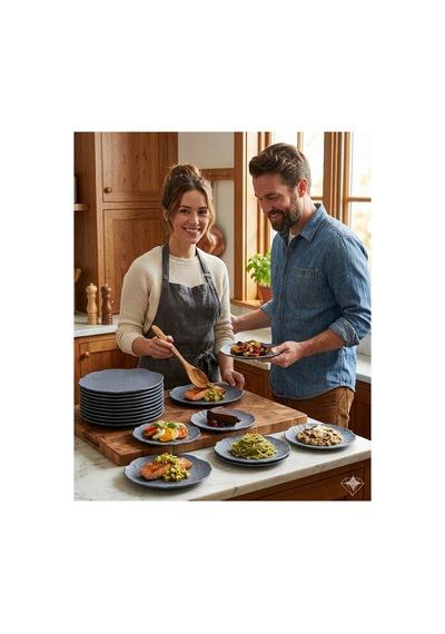 12'li Mat Gri 18 Cm Dalgalı Kenar Servis Tabağı Seti - Modern Yuvarlak Kahvaltı, Pasta Ve Tatlı Tabakları Beyaz