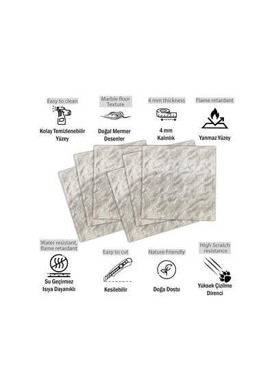 3 Boyutlu Duvar Paneli Kabartmalı Salon Desen Pvc 41x41 Cm/ 6 Adet /1 M² Mermer