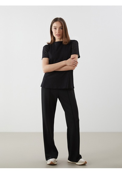 Lcw Comfort Siyah Düz %100 Pamuklu Kadın Tişört