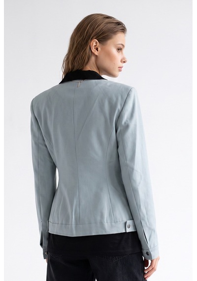 Mixray 2226 Kadın Astarlı Fileto Cepli Çift Fermuar Slim Fit Ceket Buz Mavisi