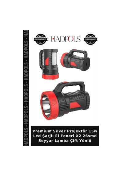 Premium Silver Projektör 15w Led Şarjlı El Feneri X2 26smd Seyyar Lamba Çift Yönlü