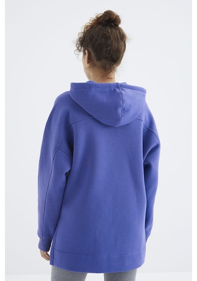 Tommy Life Eflatun Reglan Kol Basic Kapüşonlu Oversize Sweatshirt Tunik - 97242 Eflatun
