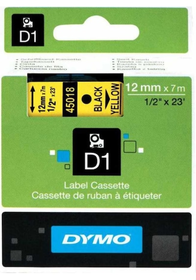 Dymo 45018 Sarı/Siyah D1 Yedek Şerit 12 MM X 7 M