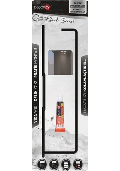 Decorev Dc-5057 Dekoratif Siyah Havluluk Kâğıt Havluluk Metal Askı Siyah Yapışkanlı Gri