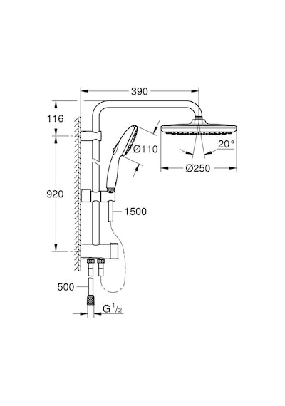 Grohe Tempesta System 250 Duvar Bağlantılı, Divertörlü Duş Sistemi - 26675001 Gümüş