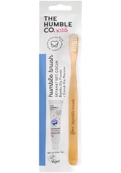 - Humble Brush Travel Kit - Mini Seyahat Seti Çocuklar İçin Çocuk Diş Fırçası Ve 7 Gr Diş Macunu Açık Ahşap
