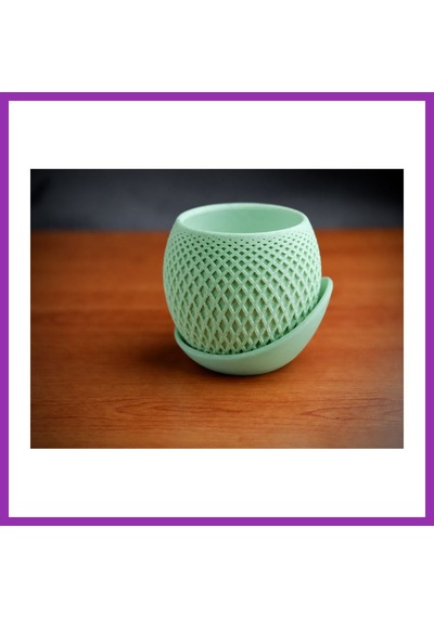 Bezos 3d Baskı Küre Saksı - Kafes Dokulu İki Parçalı Dekoratif Saksı - Mint-mint Bty Standart