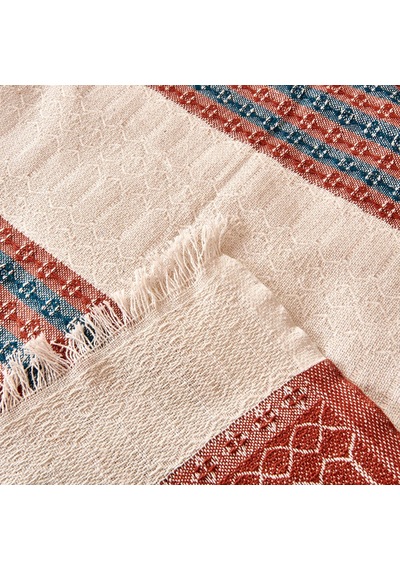 Soft Marun Çift Kişilik Yatak Örtüsü - Ekru / Kırmızı - 200x230 Cm Çok Renkli