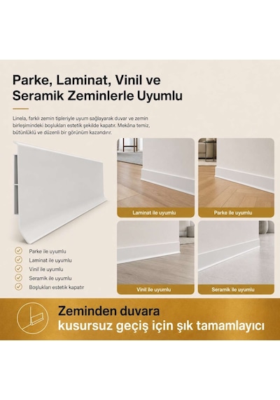 Linela Suya Dayanıklı Pvc Süpürgelik 8 Cm - Açık Gri - Lnl413