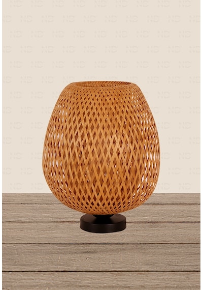 Boja Bambu Abajur, Masa Lambası 25x25x30 Cm İskandinav, Modern, Bohem, Rattan, Aydınlatma