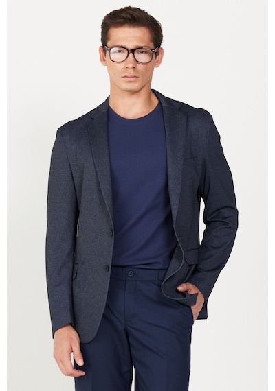 AC&Co / Altınyıldız Classics Erkek Lacivert Slim Fit Dar Kesim Mono Yaka Baskılı Ceket Lacivert