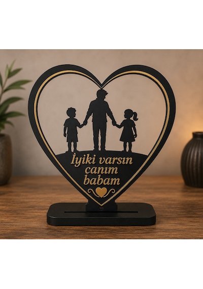 Kişiye Özel Babalar Günü Hediyesi Ahşap Kalp Dekor 18x15 Cm 6 Mm Mdf Lazer Kesim