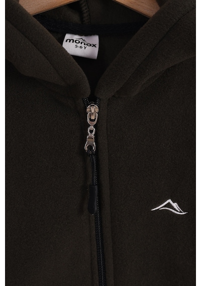 Monox Lastik Manşetli Fermuarlı Kapüşonlu Çocuk Unisex Polar Ceket Haki