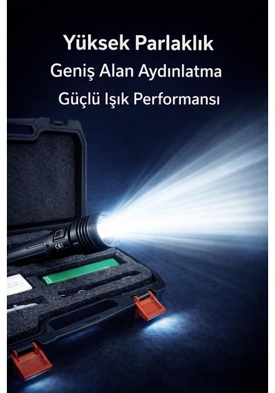 Tr 80w 8000 Lümen Zoomlu Şarjlı El Feneri, 18000 Mah Powerbank, Siyah
