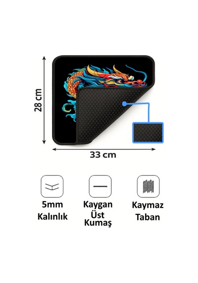 Legendary Dragon Tasarımlı 33x28 Cm Mousepad Kaymaz Taban Rahat Konforlu Mouse Pad