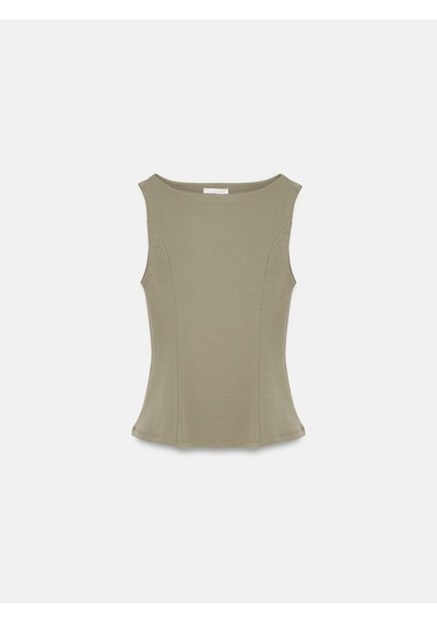 Dilvin 21001 Kayık Yaka Peplum Top-açık Haki