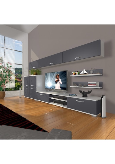 Decoraktiv Eko 8 Mdf Dvd Tv Ünitesi Tv Sehpası Beyaz - Antrasit