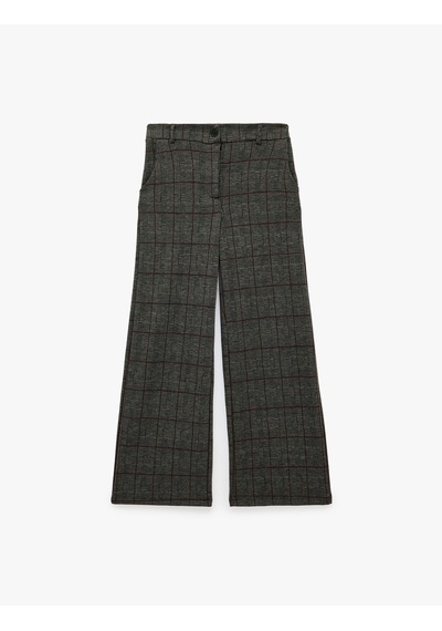 Koton Cepli Ekoseli Geniş Paça Pantolon Gri Ekose 7wkg40226ak Gri Ekoseli