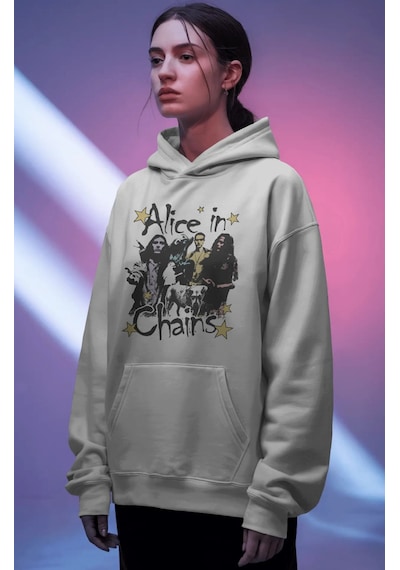 Sevbano Alice İn Chains Rock Metal Müzik Grubu Ön Baskılı Unisex Oversize Siyah