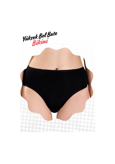 Berrak Yüksek Bel Bato Tarzında Bikini 3 Lü Adet Ekonomik Set Ultra Kalitededir Siyah