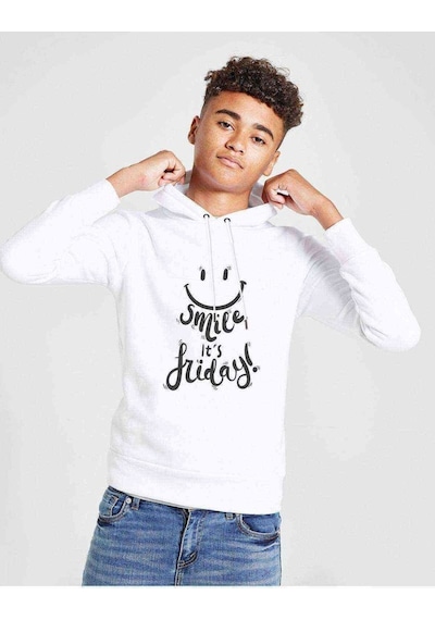 Tshirthane Cuma Günkü Metin Smile English Art Baskılı Unisex Çocuk Sweat (528613213) Beyaz