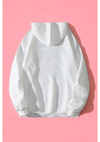 Uyguntarz Kalp Baskılı Unisex Oversize Sweatshirt beyaz