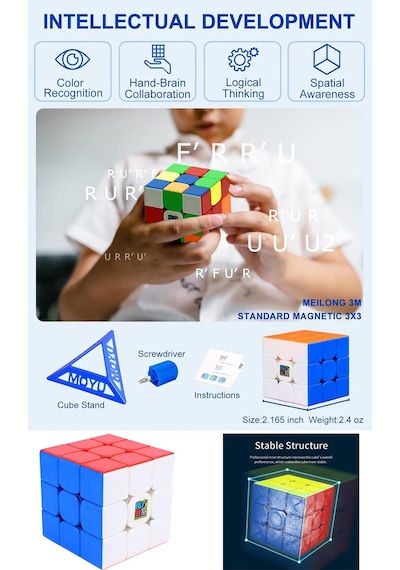 Moyu Meilong 3x3 Manyetik Bloklar 3m - Mıknatıslı Standlı Tornavidalı Stickersız Akıl Zeka Rübik Küp