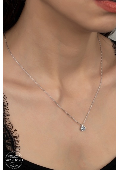 Union Swarovski Zirconia Kadın Pırlanta Montür Gümüş Kolye (550095094)