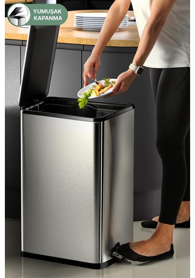 Dikdörtgen Paslanmaz Çöp Kovası 40 Litre - Inox