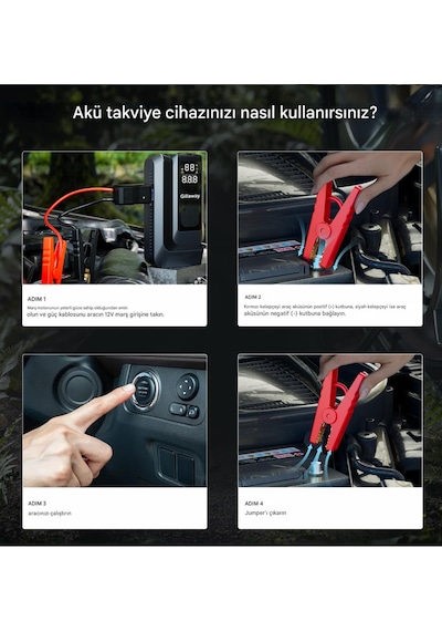 18.000 Mah Akım Korumalı Akü Takviye Cihazı Ve Lastik Hava Kompresörü Uyarı Işıklı Ve Powerbanklı