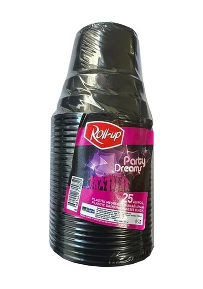 Roll-up Plastik Renkli Bardak Siyah 25 Adetli Diğer