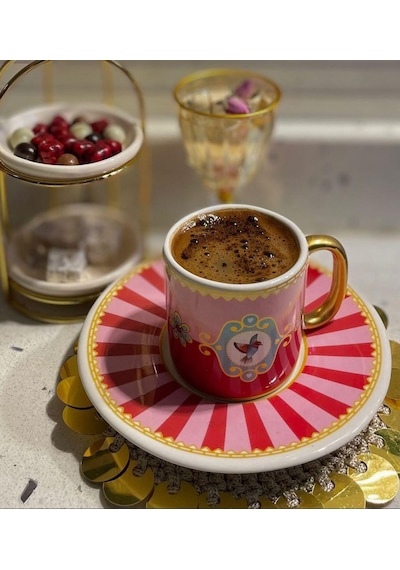 6'lı Pink Bird Soho Kahve Fincanı-3984 Çok Renkli