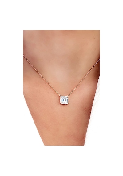 Baget Swarovski Taşlı 925Ayar Gümüş Rose Kare Tek Taş Kolye