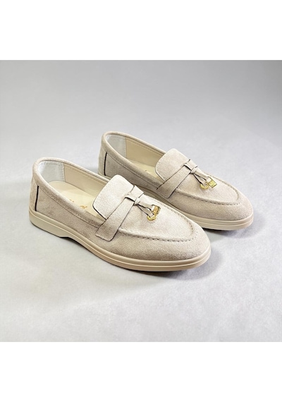Dabab Shoes Lupy Kadın Süet Düz Taban Rahat Günlük Casual Babet Ayakkabı Bej