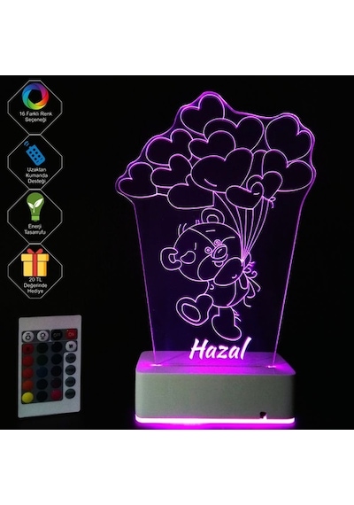 Sevgiliye Özel 3D Balon Ve Ayıcık Masaüstü Led Lamba (459258886)