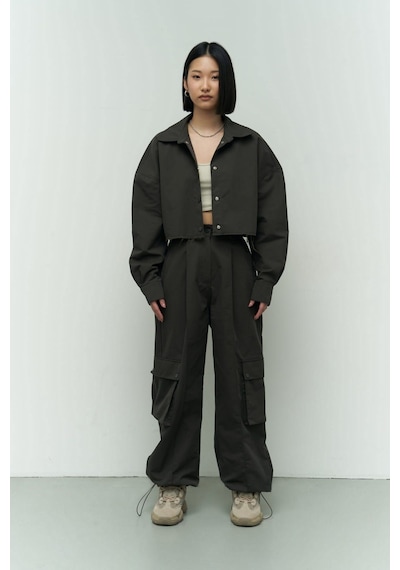 Mai Collection Mai Studios Co. Abra Antrasit Crop Gömlek Pantolon Takım Antrasit